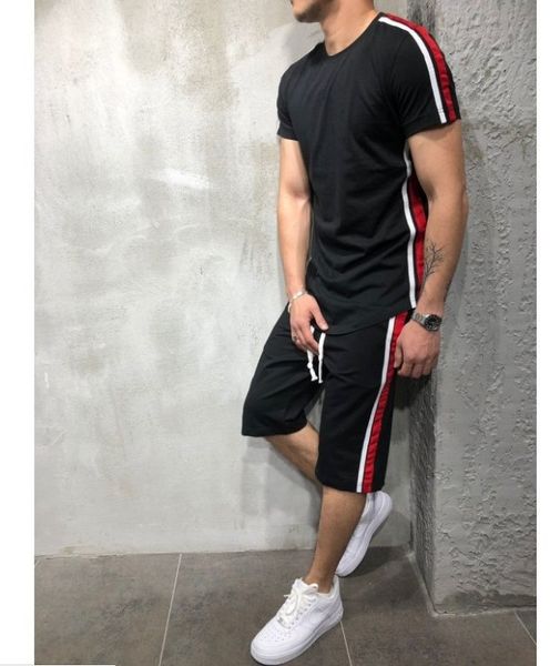 summer men tracksuits casual stripe clothing set stripe color stitching short sleeve sports set aa, Gray
summer men tracksuits casual stripe clothing set stripe color stitching short sleeve sports set aa, Gray