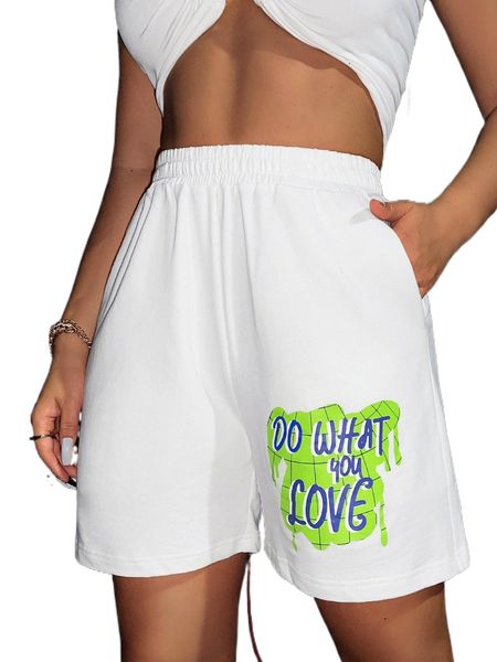 sxy slogan graphic elastic waist shorts t2xr#, White;black 
sxy slogan graphic elastic waist shorts t2xr#, White;black