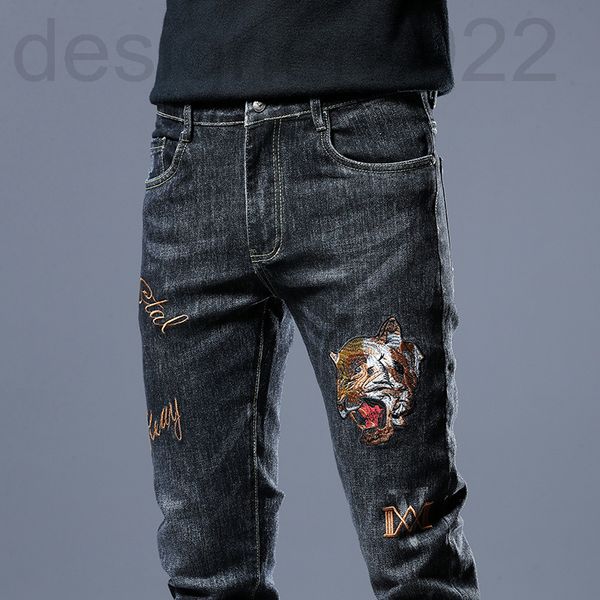men's jeans designer autumn jeans men's slim fit small feet international special korean embroidery brand tiger head 3x88, Blue
men's jeans designer autumn jeans men's slim fit small feet international special korean embroidery brand tiger head 3x88, Blue
