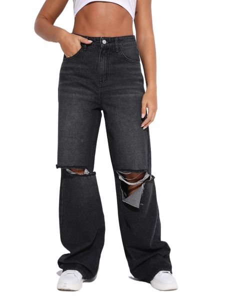 ripped detail boyfriend jeans 79vr#, Blue