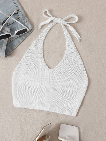 halter neck button detail knit c0sl#, White;black 
halter neck button detail knit c0sl#, White;black