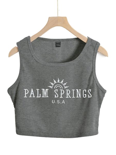 letter & graphic embroidery rib-knit tank 17jo#, White