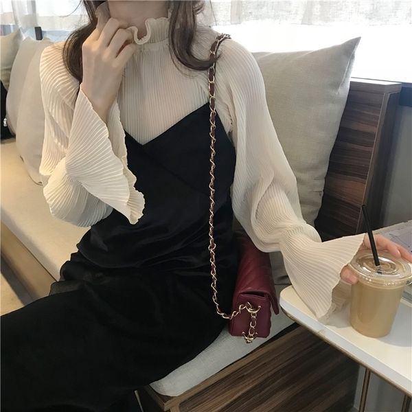 autumn dres solid color chiffon shirtv neck sleeveless 2 pcs set dress k704 y200102, White;black
autumn dres solid color chiffon shirtv neck sleeveless 2 pcs set dress k704 y200102, White;black