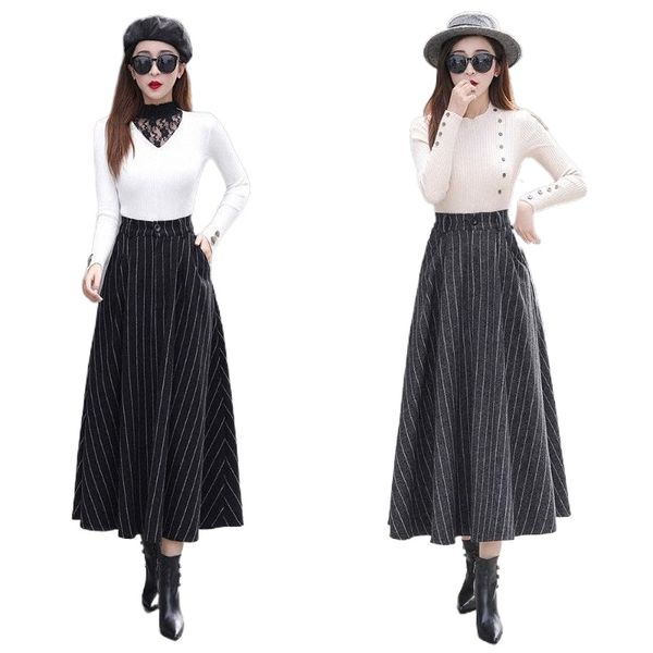 autumn winter women high waist pleated casual woolen skirts female striped vintage warm wool maxi skirt saia longa z5 y3ri#, Black
autumn winter women high waist pleated casual woolen skirts female striped vintage warm wool maxi skirt saia longa z5 y3ri#, Black