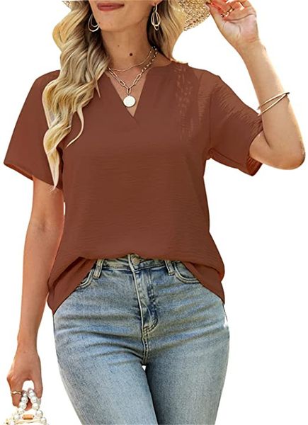 & tees womens short sleeve summer v neck t shirts loose puff chiffon blouses tunic business casual, White
& tees womens short sleeve summer v neck t shirts loose puff chiffon blouses tunic business casual, White