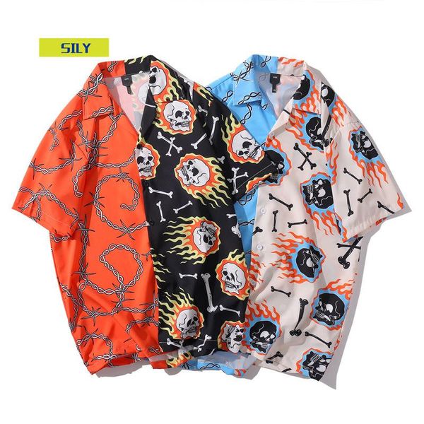 fashion hip hop print short sleeve shirt men street hawaii beach oversize women harujuku aa, White;black
fashion hip hop print short sleeve shirt men street hawaii beach oversize women harujuku aa, White;black