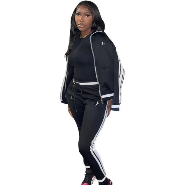 black striped splice two piece set tracksuits for women front zipper long sleeve jacket knee length jogger pant casual outfit, Gray
black striped splice two piece set tracksuits for women front zipper long sleeve jacket knee length jogger pant casual outfit, Gray
