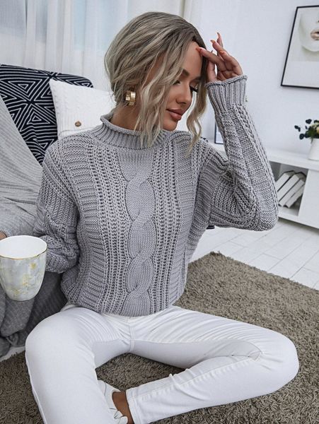 cable knit mock neck drop shoulder sweater h0z5#, White;black 
cable knit mock neck drop shoulder sweater h0z5#, White;black