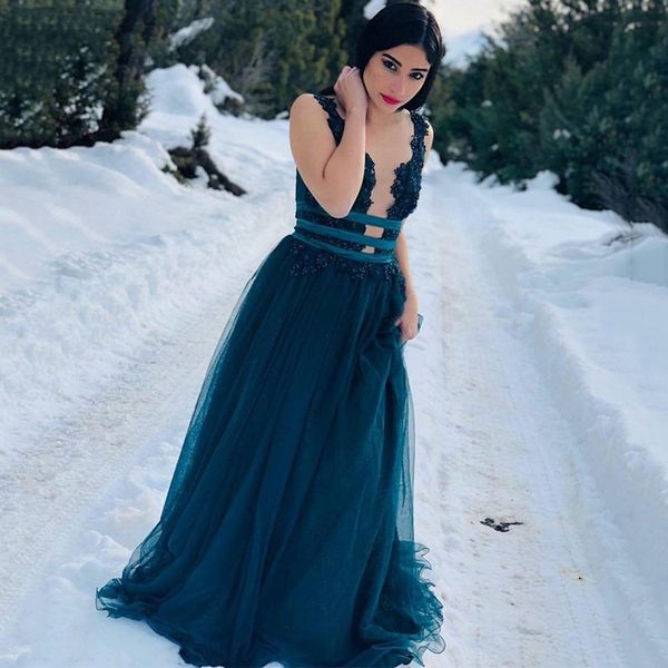 deep v-neck tulle beach prom dresses elegant lace appliques princess formal evening gowns graduation, Black
deep v-neck tulle beach prom dresses elegant lace appliques princess formal evening gowns graduation, Black