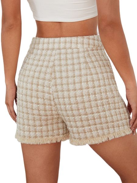 plaid raw hem tweed shorts a919#, White;black
plaid raw hem tweed shorts a919#, White;black