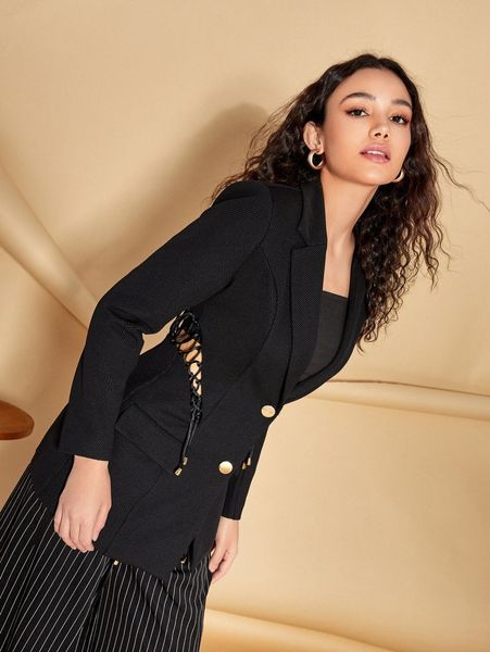 x madola lace up detail single breasted blazer y6op#, White