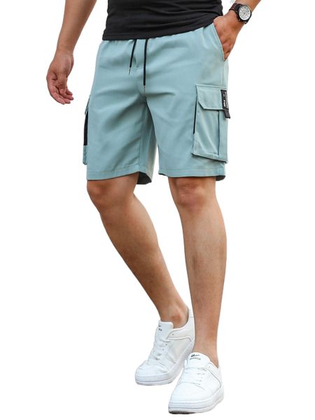men slogan patched detail flap pocket drawstring waist cargo shorts d57f#, White;black
men slogan patched detail flap pocket drawstring waist cargo shorts d57f#, White;black