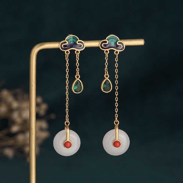 ethnic style dangle tassel retro earrings temperament new copper gold-plated enamel blue color inlaid white chalcedony earring for women cp1, Silver
ethnic style dangle tassel retro earrings temperament new copper gold-plated enamel blue color inlaid white chalcedony earring for women cp1, Silver