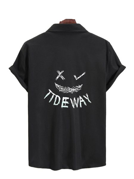 men cartoon & letter graphic button up shirt without tee 92er#, White;black 
men cartoon & letter graphic button up shirt without tee 92er#, White;black