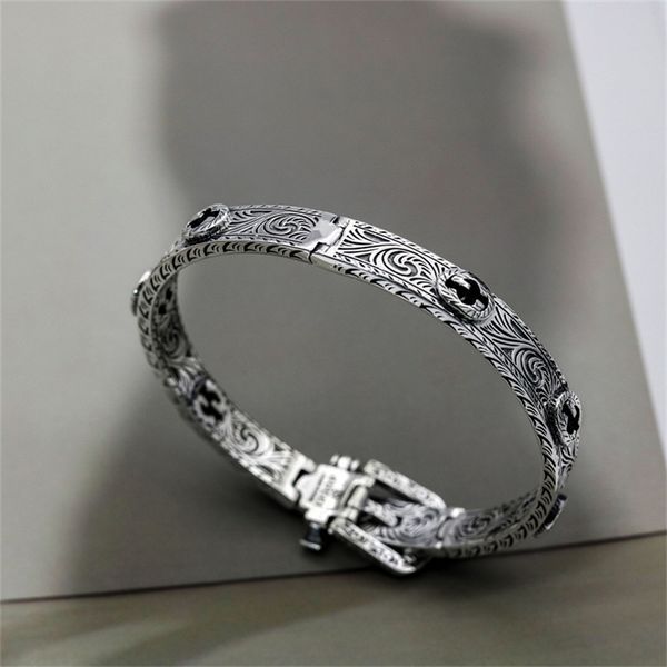 fine jewelry 70% off guqichao personalized fashion silver old belt type openable lovers' engraved pattern bracelet, Black
fine jewelry 70% off guqichao personalized fashion silver old belt type openable lovers' engraved pattern bracelet, Black