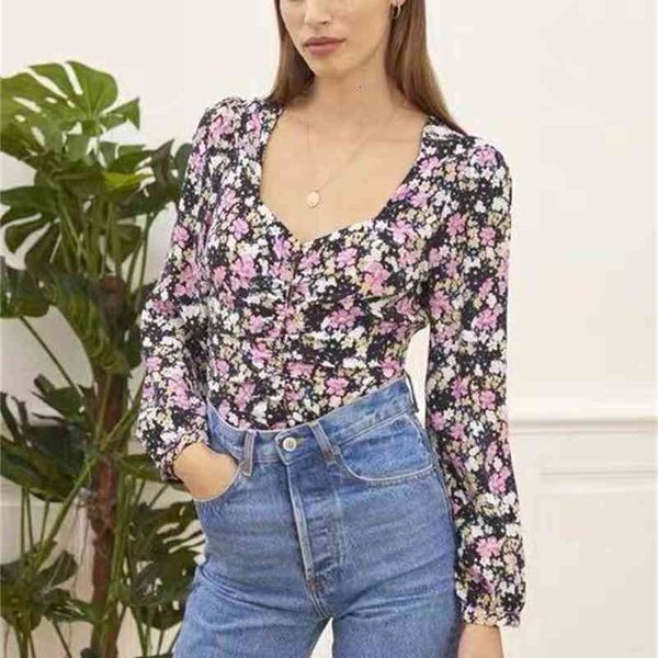women's blouses shirts law system ro autumn french broken flowers show thin square neck bubble sleeves close waist short blouse women&#, White
women's blouses shirts law system ro autumn french broken flowers show thin square neck bubble sleeves close waist short blouse women&#, White