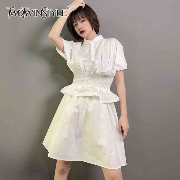 white patchwork ruffle dress for women stand collar short sleeve high waist fake two summer dresses female style 210423, Black;gray
white patchwork ruffle dress for women stand collar short sleeve high waist fake two summer dresses female style 210423, Black;gray
