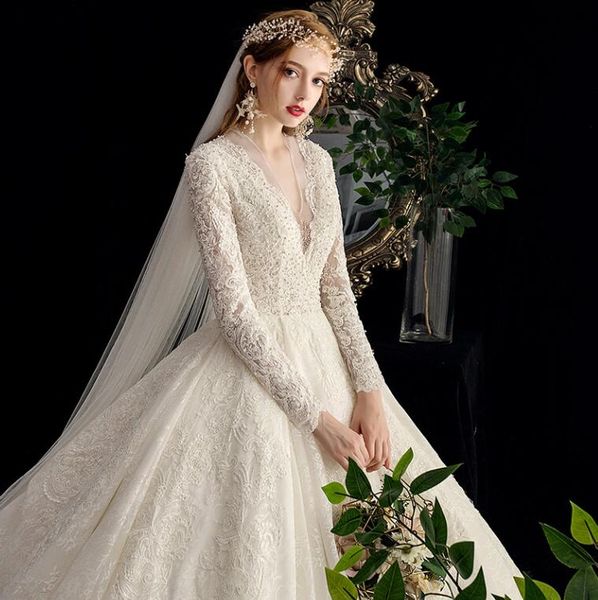 2022 new bride main wedding dress lace dress starry sky long sleeve trailing tail wed dresses vestido de novia, White
2022 new bride main wedding dress lace dress starry sky long sleeve trailing tail wed dresses vestido de novia, White