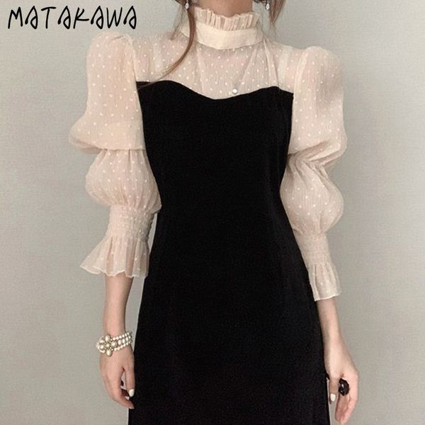 standup collar femme robe polka dot micropermeable pleated vestidos stitching fake twopiece puff sleeve velvet dress women 210506, Black;gray
standup collar femme robe polka dot micropermeable pleated vestidos stitching fake twopiece puff sleeve velvet dress women 210506, Black;gray