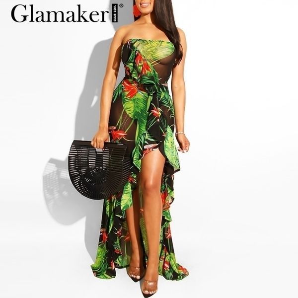 glamaker plus size print mesh maxi dres split ruffles bodycon boho dress elegant summer female strapless beach dress y200109, White;black
glamaker plus size print mesh maxi dres split ruffles bodycon boho dress elegant summer female strapless beach dress y200109, White;black