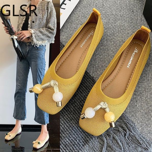 women flats ballet shoes breathable knitted square toe thick heels beige yellow flat ballerina shallow female 220613, Black
women flats ballet shoes breathable knitted square toe thick heels beige yellow flat ballerina shallow female 220613, Black