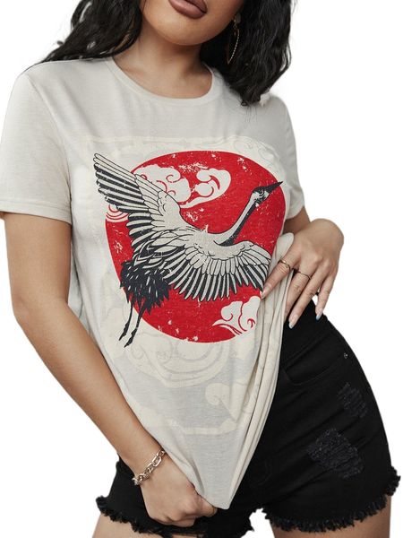crane print r.ound n.eck tee 05br#, White
crane print r.ound n.eck tee 05br#, White