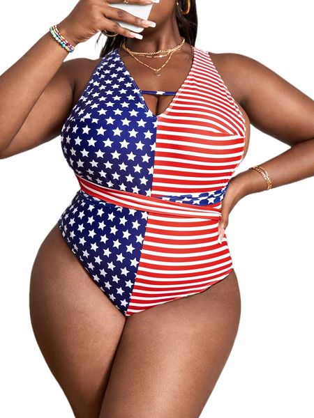 plus american flag print crisscross knot back one piece swimsuit m1j7#, White;black
plus american flag print crisscross knot back one piece swimsuit m1j7#, White;black