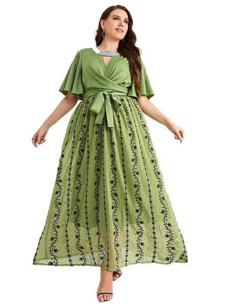 plus swiss dot floral embroidery butterfly sleeve keyhole neck belted dress t9sx#, Black
plus swiss dot floral embroidery butterfly sleeve keyhole neck belted dress t9sx#, Black