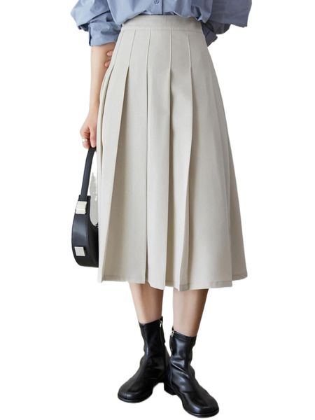 dazy-less high waist solid pleated skirt z55c#, Black