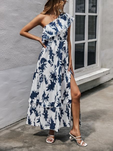 allover leaves print one shoulder layered hem split thigh dress q2ch#, Black;gray
allover leaves print one shoulder layered hem split thigh dress q2ch#, Black;gray