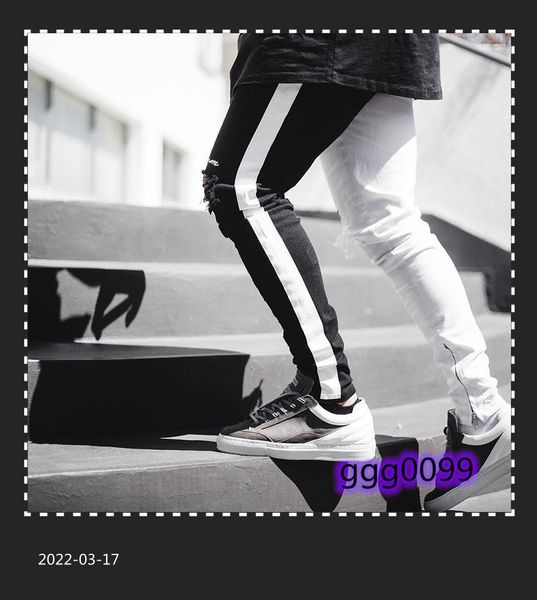 men's jeans clothing male street tide slim one's character splicing broken hole leisure trousers small leg, Blue 
men's jeans clothing male street tide slim one's character splicing broken hole leisure trousers small leg, Blue