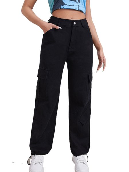 high waist drawstring cargo pants 70yu#, Black;white
high waist drawstring cargo pants 70yu#, Black;white