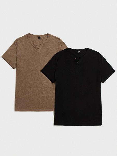 men 2pcs button half placket t-shirt x2he#, White;black
men 2pcs button half placket t-shirt x2he#, White;black