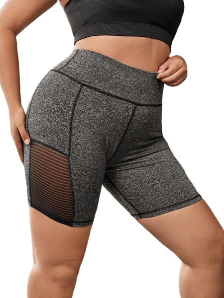 plus contrast mesh stitching sports shorts p5uu#, Black 
plus contrast mesh stitching sports shorts p5uu#, Black
