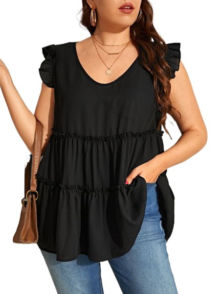 plus butterfly sleeve frill trim peplum blouse x6zs#, Black
plus butterfly sleeve frill trim peplum blouse x6zs#, Black