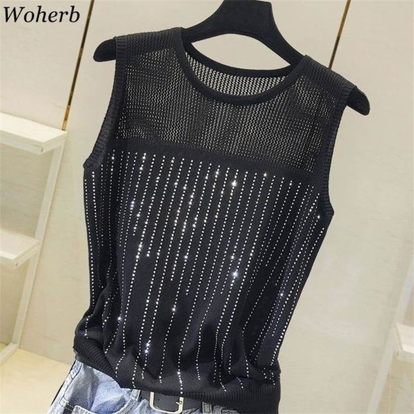 woherb summer ice silk thin knitted vest women casual tank modis sequined beading hollow out mesh shirt femme 220325, White
woherb summer ice silk thin knitted vest women casual tank modis sequined beading hollow out mesh shirt femme 220325, White