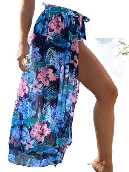 tropical print tie side cover up k0xv#, White;black 
tropical print tie side cover up k0xv#, White;black