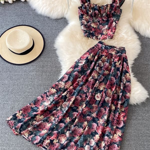 women summer retro floral print skirt set sleeveless short strap & high waist pleated two piece suits 220509, White
women summer retro floral print skirt set sleeveless short strap & high waist pleated two piece suits 220509, White