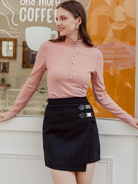 simplee mock-neck rib-knit tee p1io#, White
simplee mock-neck rib-knit tee p1io#, White