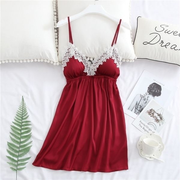 daeyard summer dress for women silk satin sleeveless nightgown lace trim nightdress soft sleepwear homewear with chest pads y200425, Black;red
daeyard summer dress for women silk satin sleeveless nightgown lace trim nightdress soft sleepwear homewear with chest pads y200425, Black;red