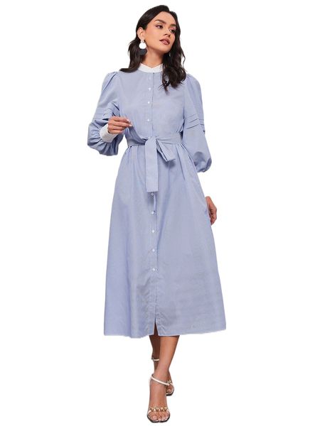 x iman troye vertical striped lantern sleeve contrast collar belted dress k6gk#, Black;gray
x iman troye vertical striped lantern sleeve contrast collar belted dress k6gk#, Black;gray