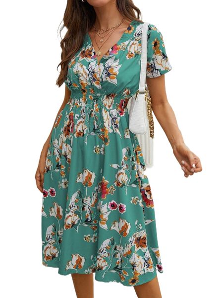 allover floral shirred wrap dress f4ew#, Black;gray
allover floral shirred wrap dress f4ew#, Black;gray