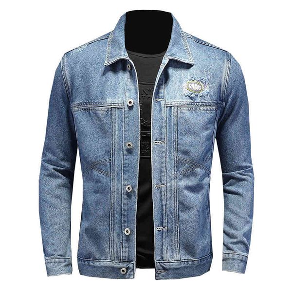 2022 spring fall new men's printed stitching single breasted lapel slim long sleeve denim jacket, Black;brown
2022 spring fall new men's printed stitching single breasted lapel slim long sleeve denim jacket, Black;brown