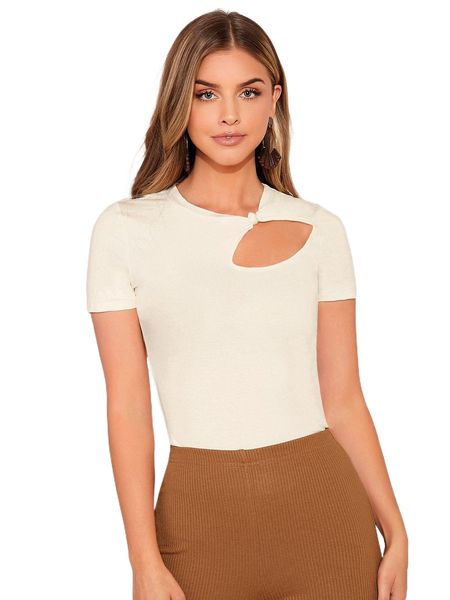 cut out front knot detail tee r6ie#, White 
cut out front knot detail tee r6ie#, White