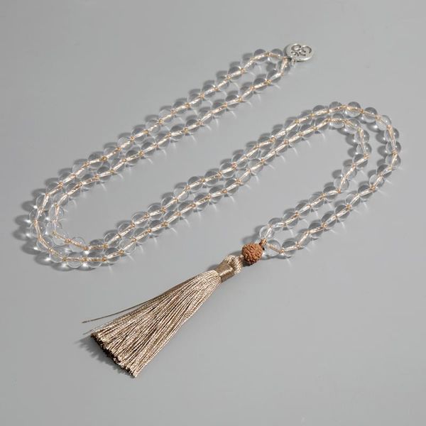 pendant necklaces 8mm white crystal beaded 108 mala handmade knotted long necklace women fashion charm jewelry rudraksha khaki tassel om, Silver
pendant necklaces 8mm white crystal beaded 108 mala handmade knotted long necklace women fashion charm jewelry rudraksha khaki tassel om, Silver