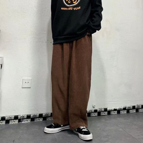 men's korean style retro trend sweatpants corduroy fabric solid color straight casual pants loose brown color trousers 220816, Black
men's korean style retro trend sweatpants corduroy fabric solid color straight casual pants loose brown color trousers 220816, Black