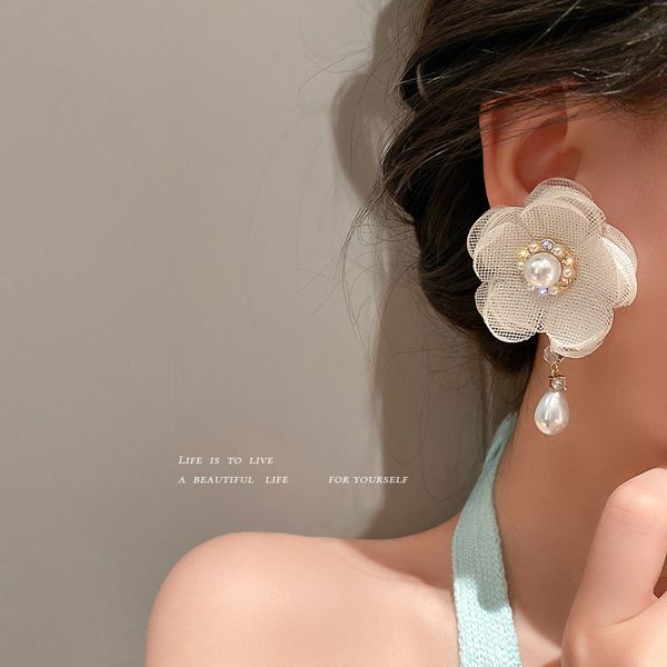 925 silver needle organza flower rhinestone-embedded earrings korean sweet pearl stud earrings light luxury exaggerated fairy eardrop women, Golden
925 silver needle organza flower rhinestone-embedded earrings korean sweet pearl stud earrings light luxury exaggerated fairy eardrop women, Golden