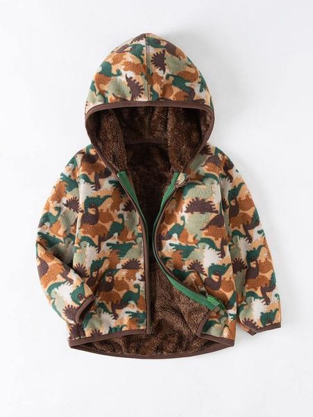 toddler boys dinosaur print zip up teddy lined hooded fleece jacket she, Blue;gray 
toddler boys dinosaur print zip up teddy lined hooded fleece jacket she, Blue;gray