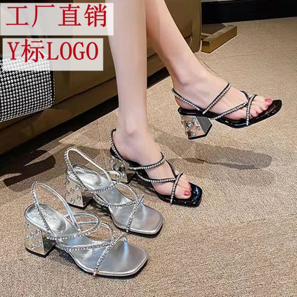 sandals m's style square head one line belt sandals women's open toe thick high-heeled, Black
sandals m's style square head one line belt sandals women's open toe thick high-heeled, Black