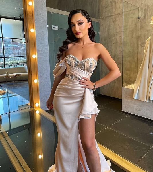nude pink prom dresses sequins one shoulder sleeveless strapless satin high side split chic party gowns sweep floor length plus size custom, Black
nude pink prom dresses sequins one shoulder sleeveless strapless satin high side split chic party gowns sweep floor length plus size custom, Black